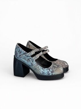 Free People Ruby double strap blue snake skin platform Mary-Jane’s
